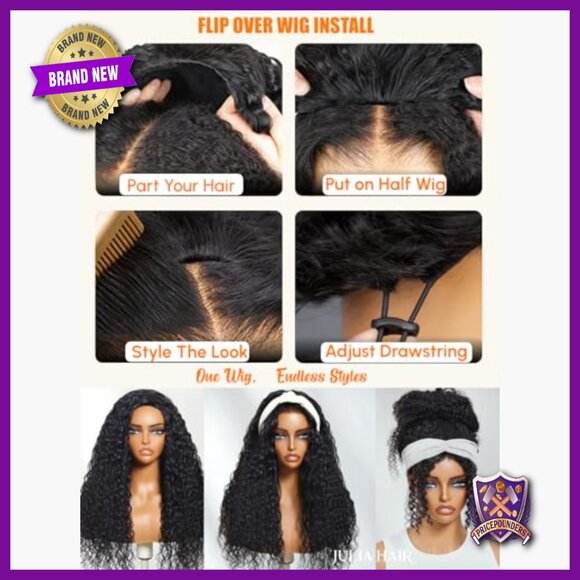18 Inch Human Hair Half Wig Water Wave Glueless Drawstring Beginner Friendly
